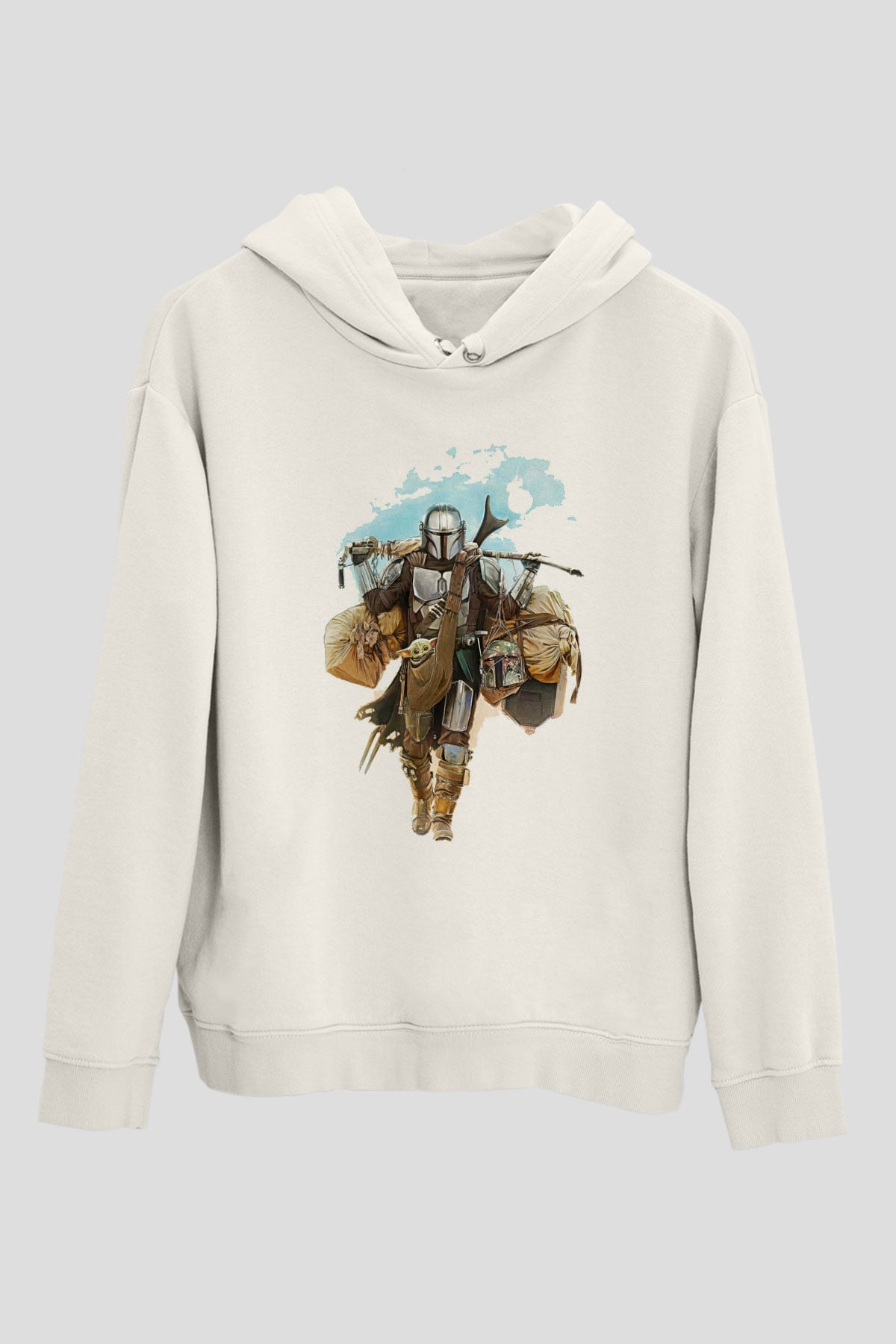 Mandalorian Baskılı Beyaz Unisex Hoodie