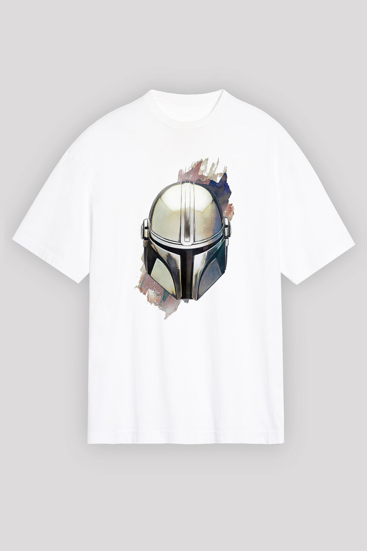 Mandalorian Baskılı Beyaz Unisex Oversize Tişört - Tshirt