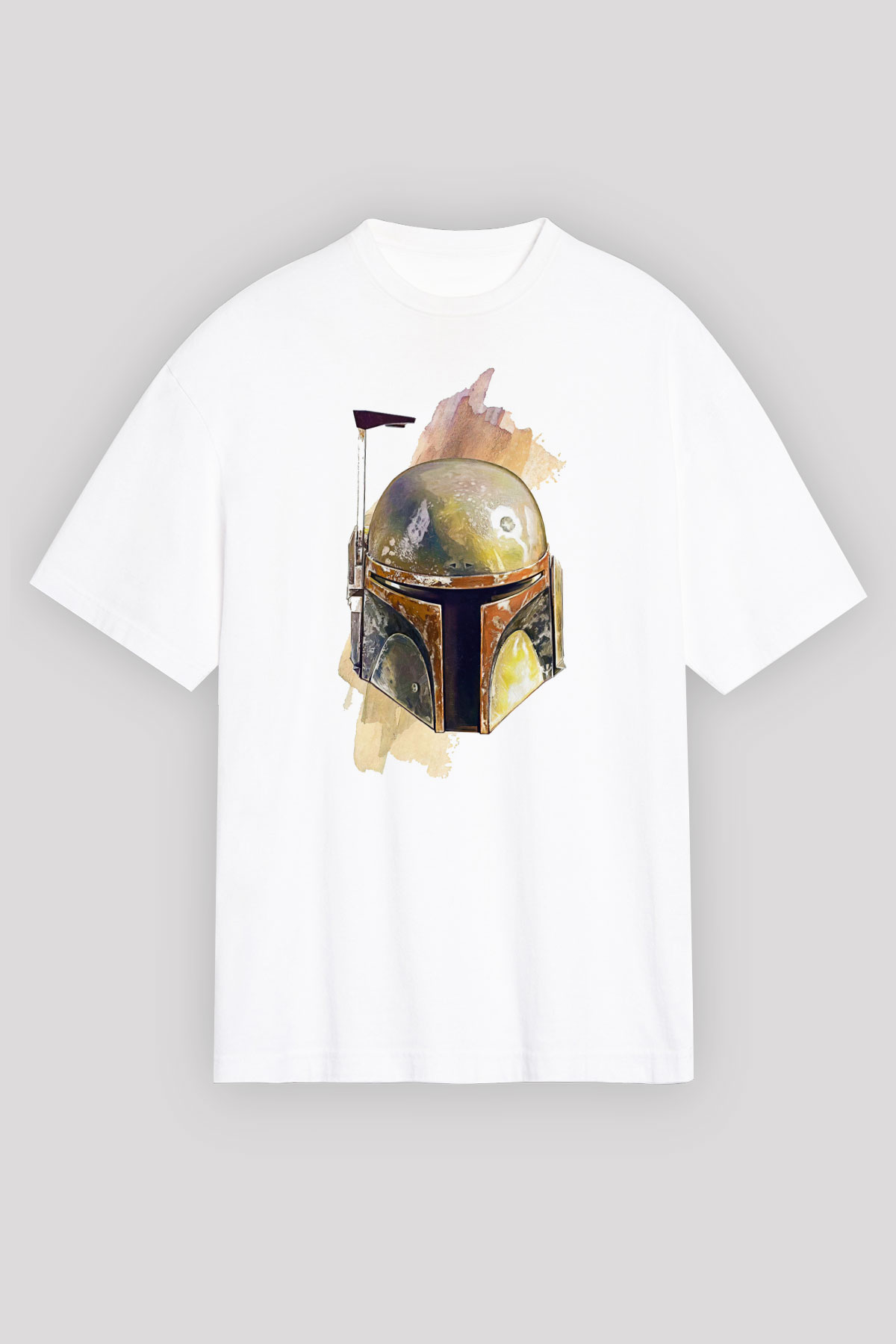 Mandalorian Baskılı Beyaz Unisex Oversize Tişört - Tshirt