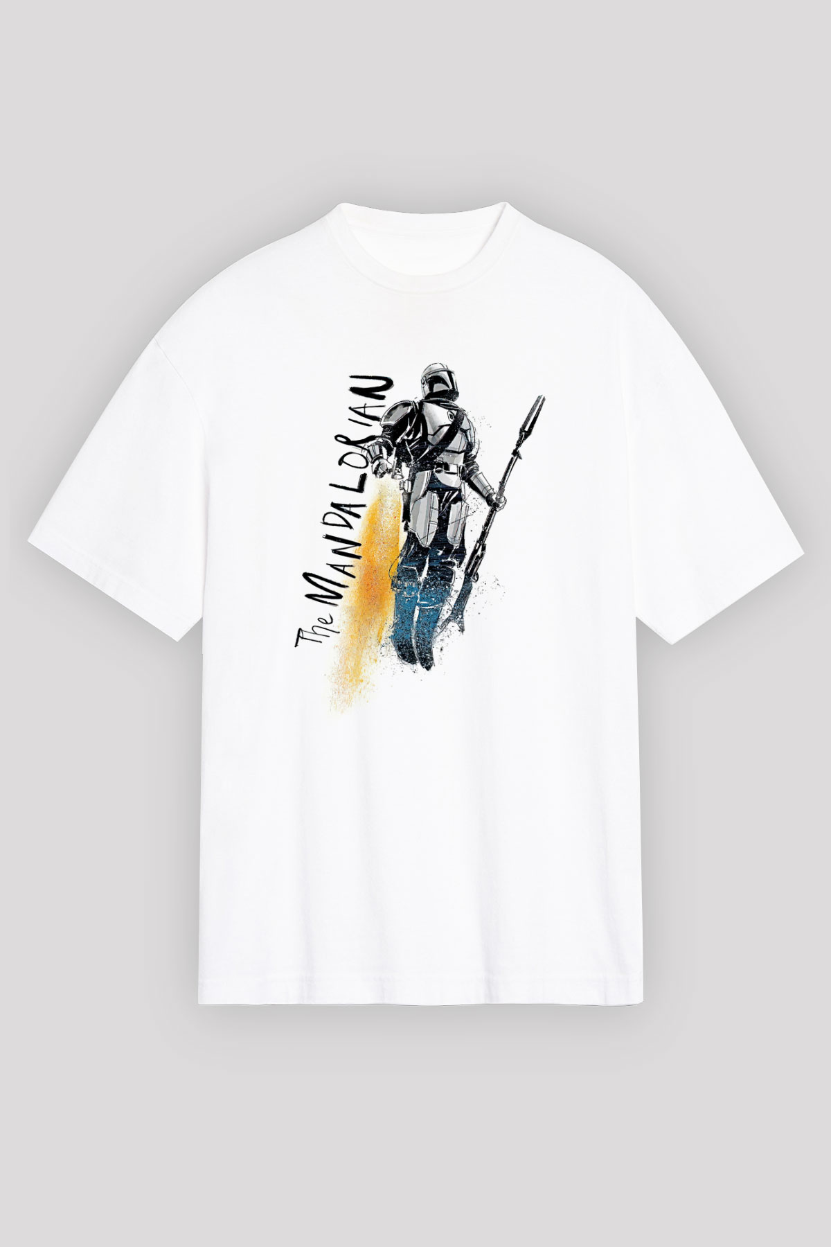Mandalorian Baskılı Beyaz Unisex Oversize Tişört - Tshirt