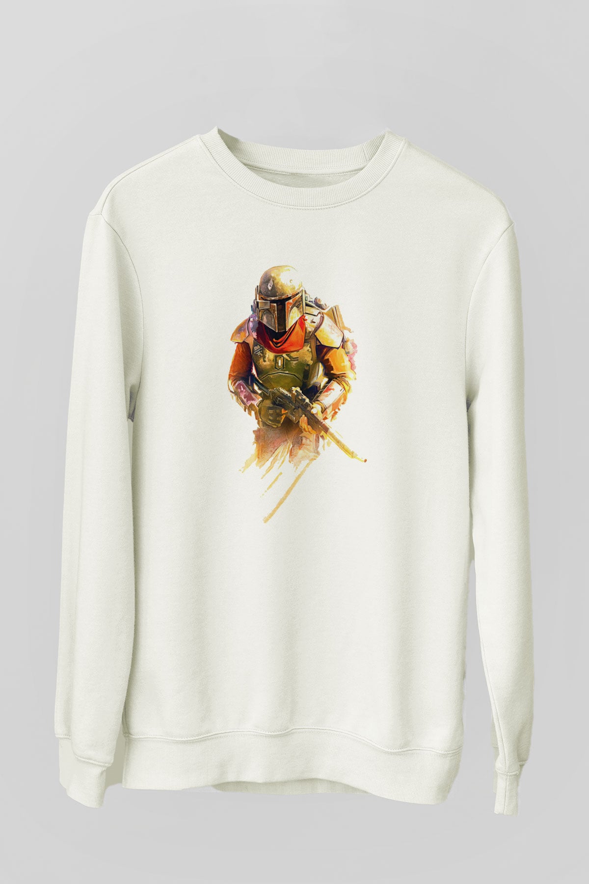 Mandalorian Baskılı Beyaz Unisex Sweatshirt