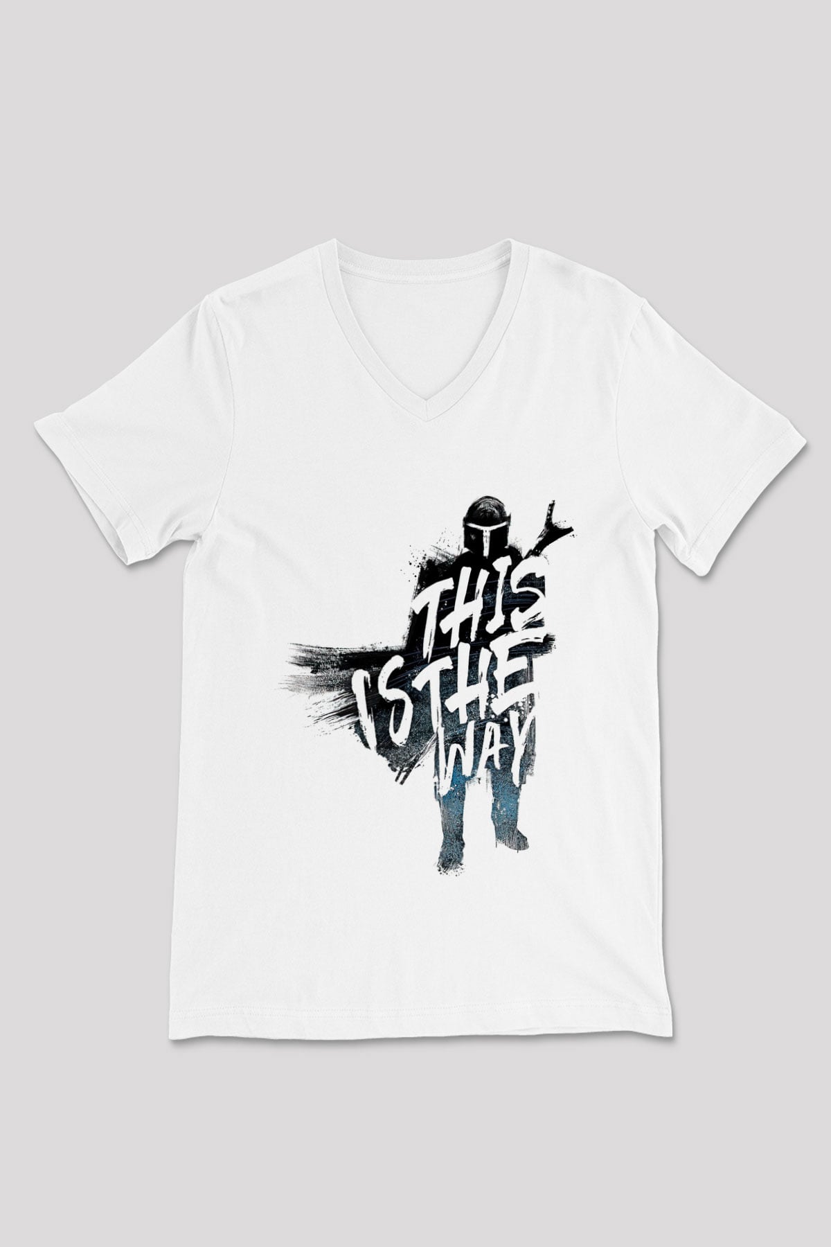 Mandalorian Baskılı Beyaz Unisex V Yaka Tişört - Tshirt