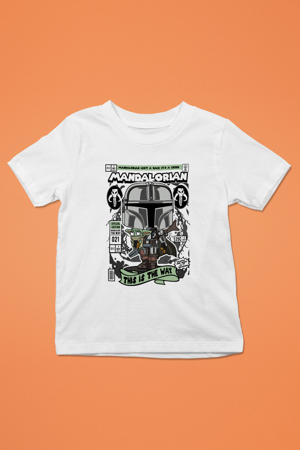 Mandalorian Baskılı Unisex Beyaz Çocuk Tişört