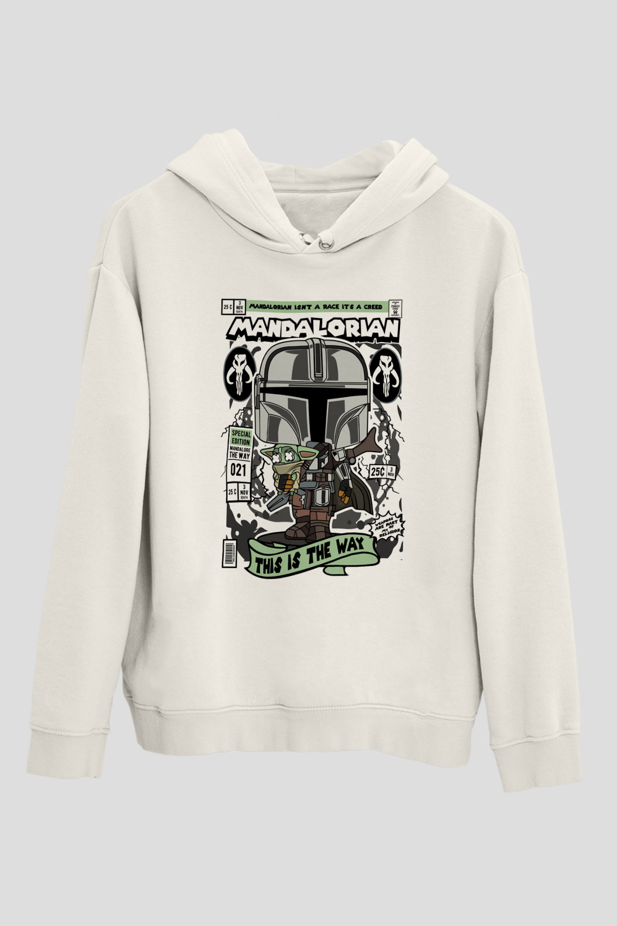Mandalorian Baskılı Unisex Beyaz Hoodie