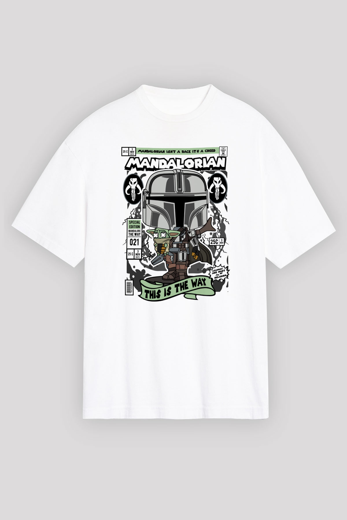 Mandalorian Baskılı Unisex Beyaz Oversize Tişört