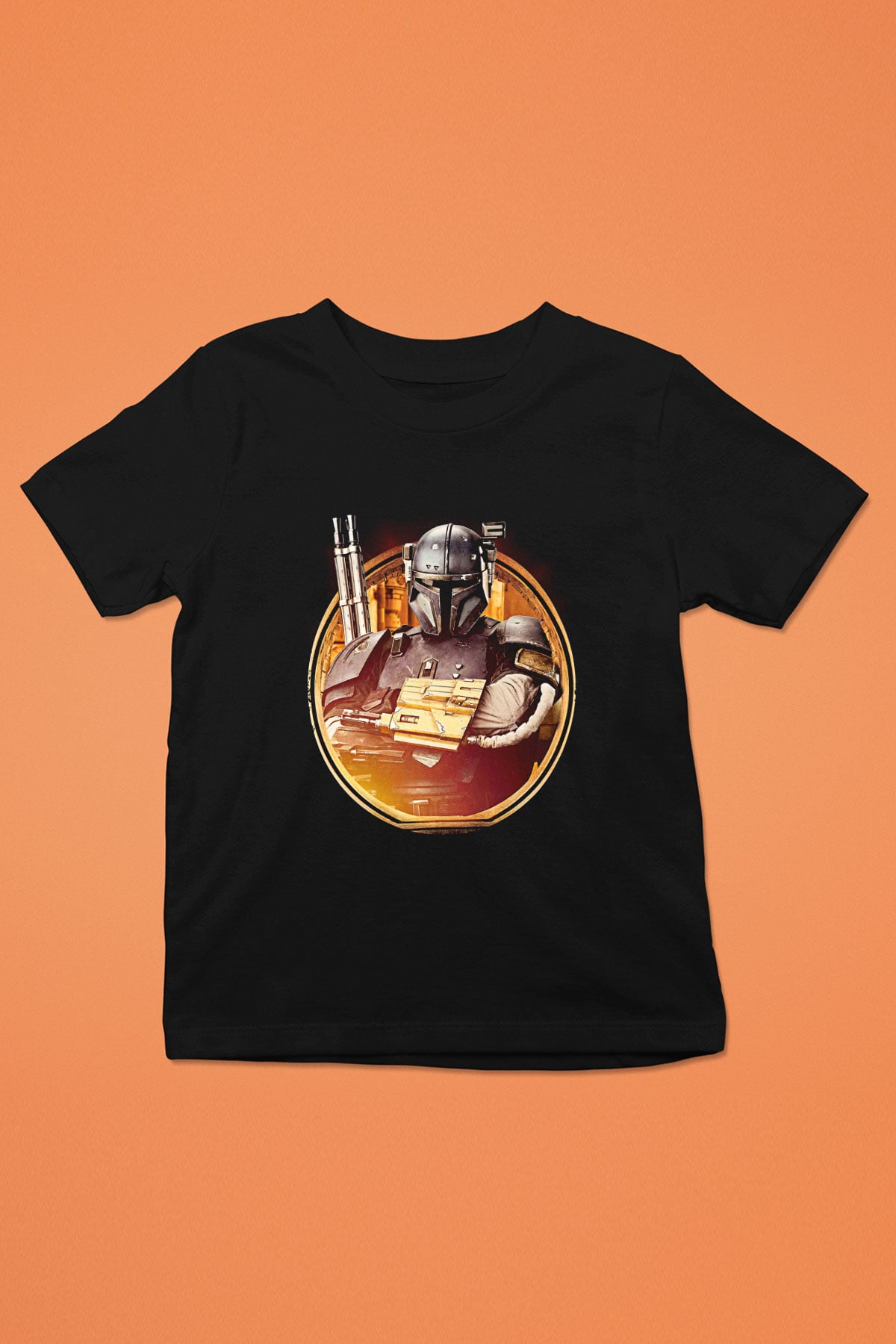 Mandalorian Baskılı Unisex Siyah Çocuk Tişört - Tshirt