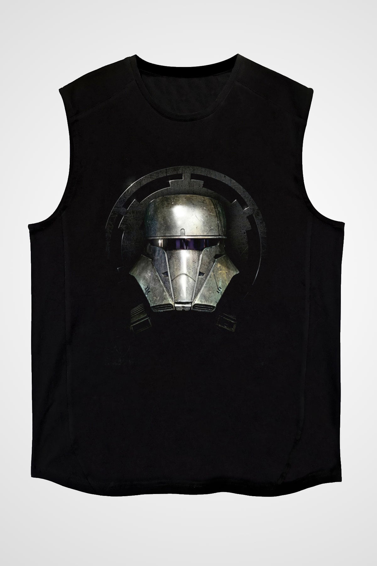 Mandalorian Baskılı Unisex Siyah Kolsuz Tişört - Tshirt