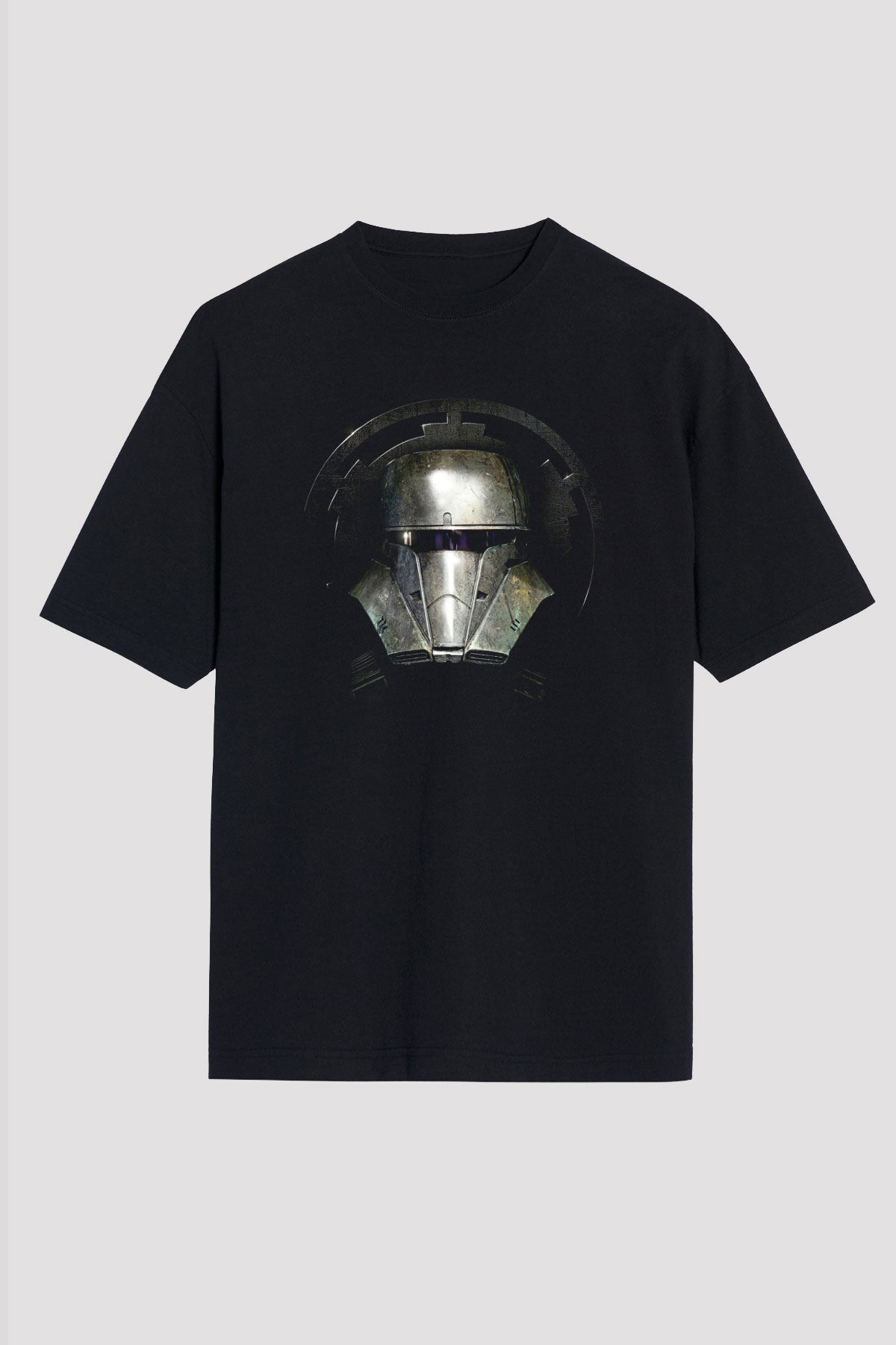 Mandalorian Baskılı Unisex Siyah Oversize Tişört - Tshirt
