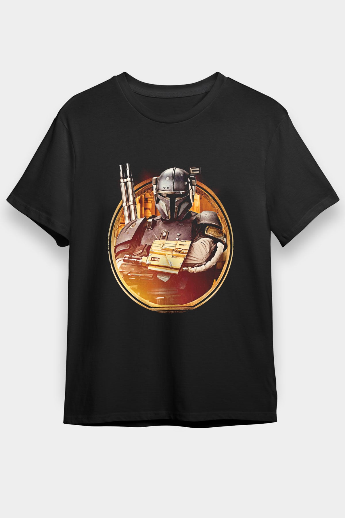 Mandalorian Baskılı Unisex Siyah Tişört - Tshirt