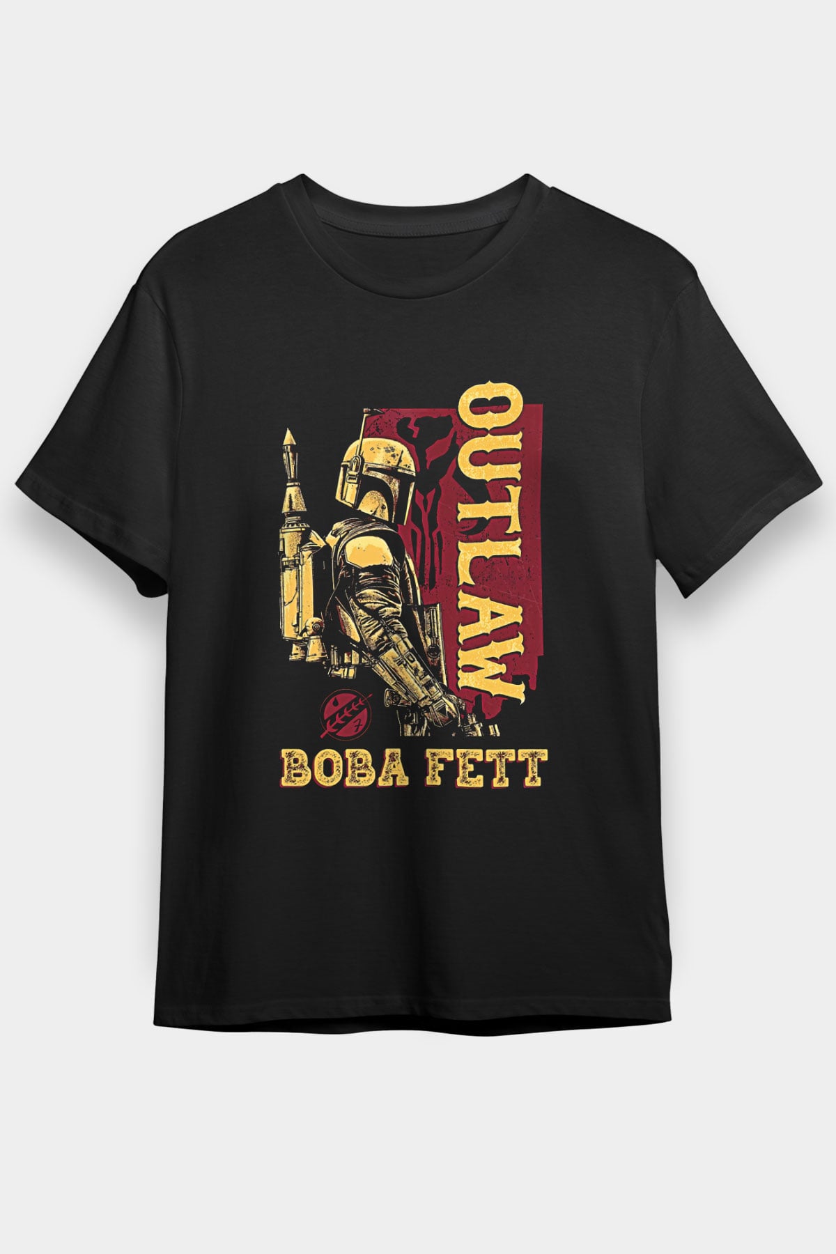 Mandalorian Baskılı Unisex Siyah Tişört - Tshirt