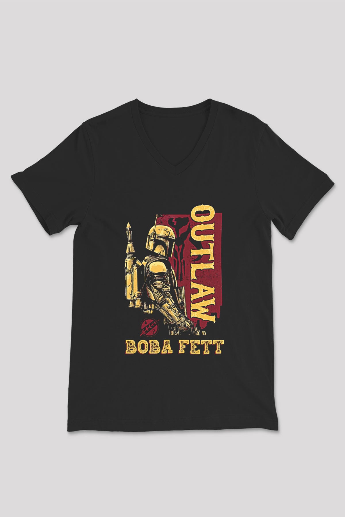 Mandalorian Baskılı Unisex Siyah V Yaka Tişört - Tshirt