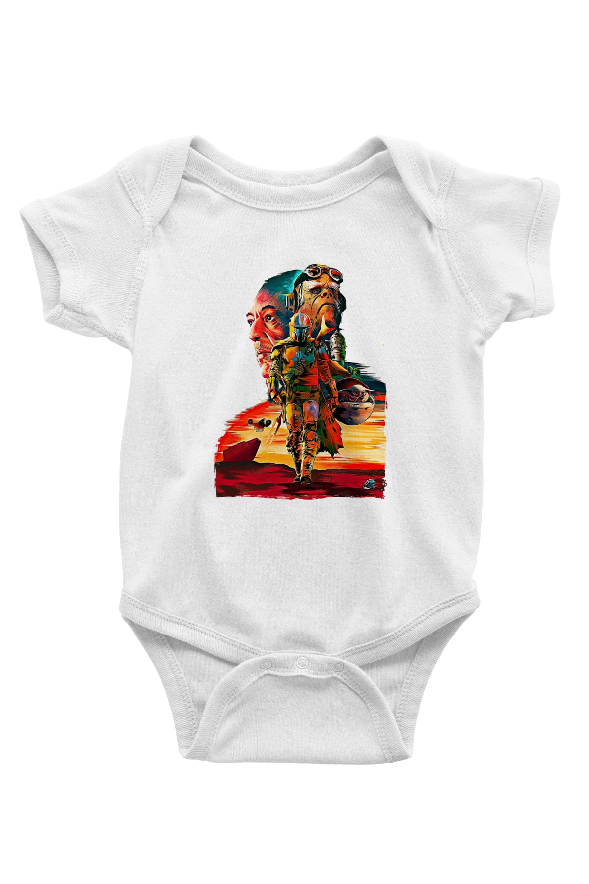 Mandolarian Baskılı Beyaz Unisex Bebek Body - Zıbın