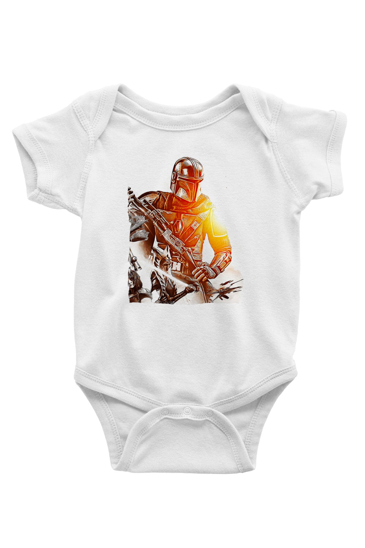 Mandolarian Baskılı Beyaz Unisex Bebek Body - Zıbın