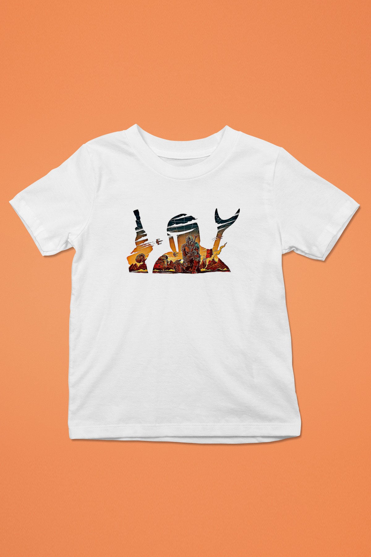 Mandolarian Baskılı Beyaz Unisex Beyaz Çocuk Tişört - Tshirt