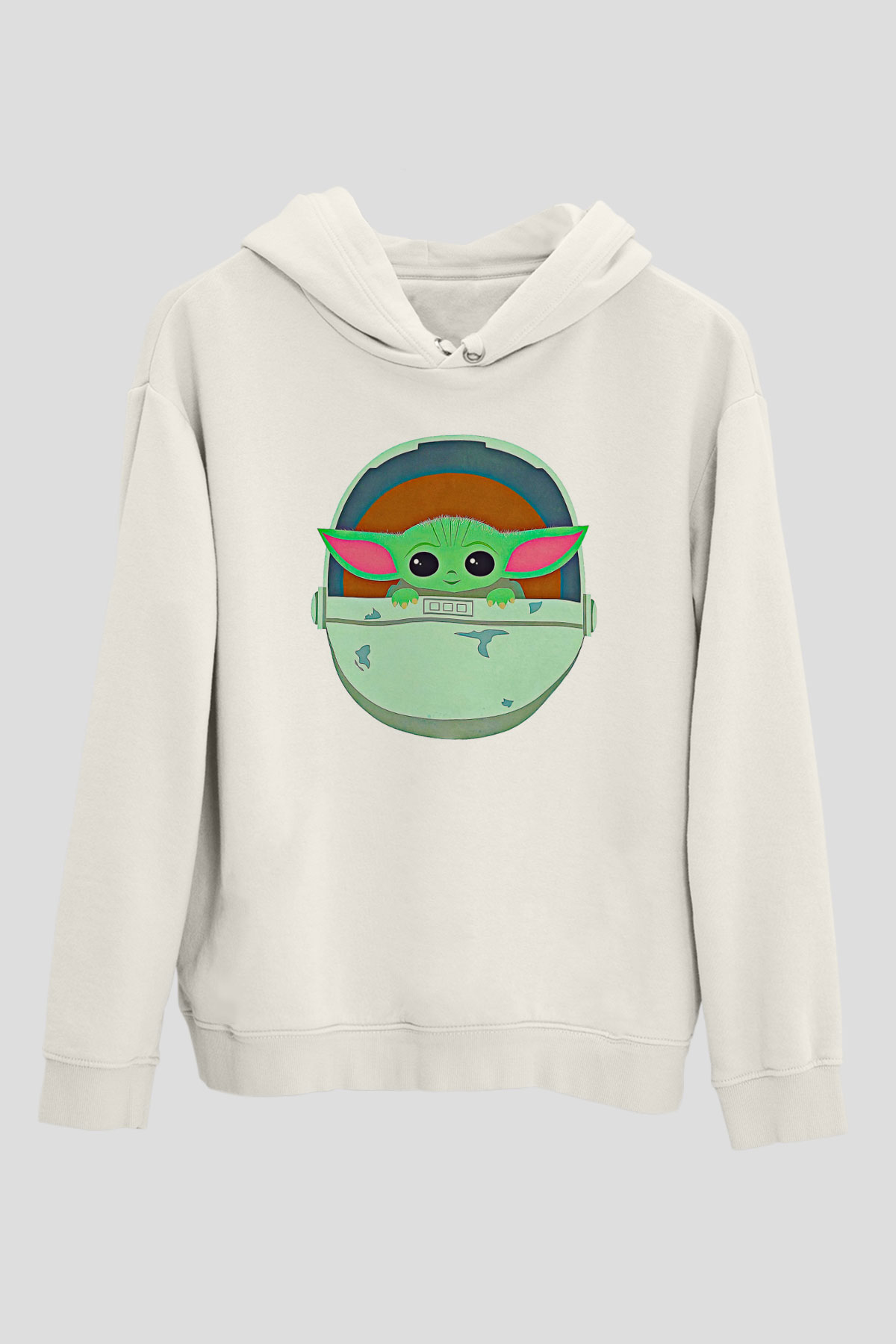 Mandolarian Baskılı Beyaz Unisex Hoodie