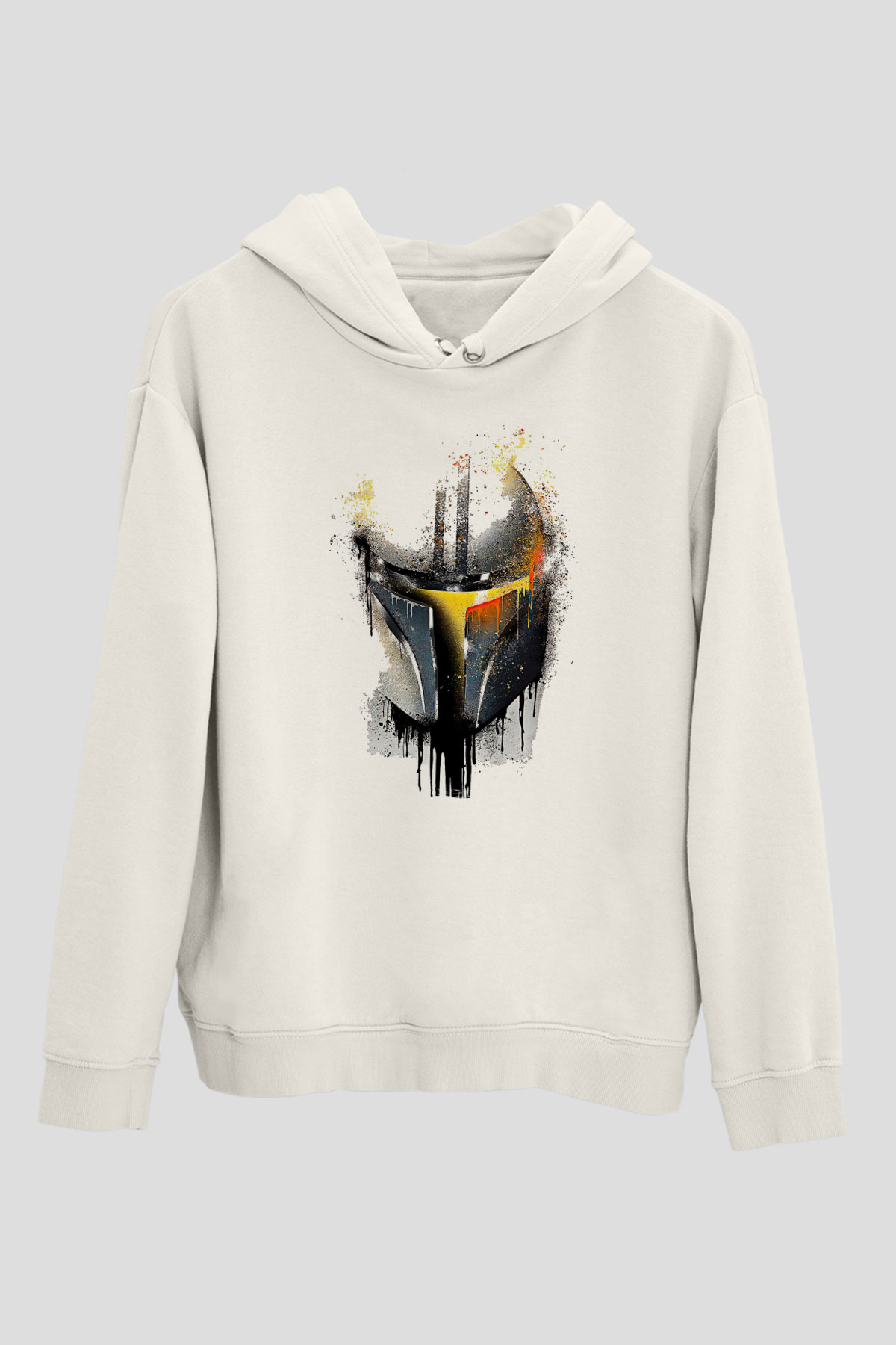 Mandolarian Baskılı Beyaz Unisex Hoodie