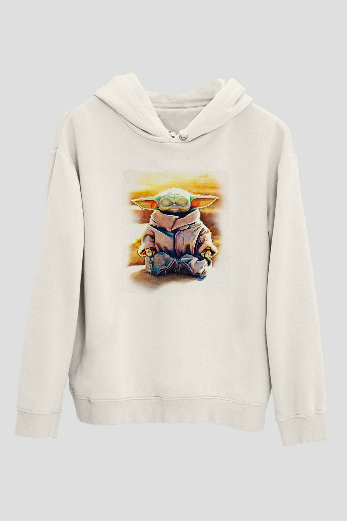 Mandolarian Baskılı Beyaz Unisex Hoodie