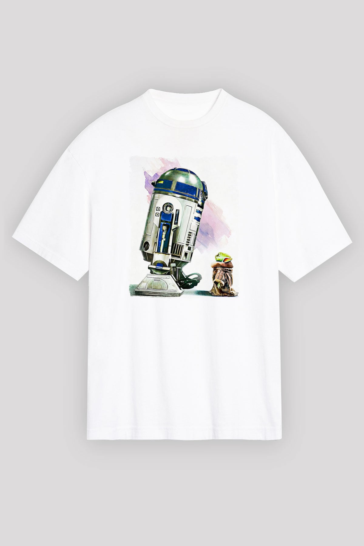 Mandolarian Baskılı Beyaz Unisex Oversize Tişört - Tshirt