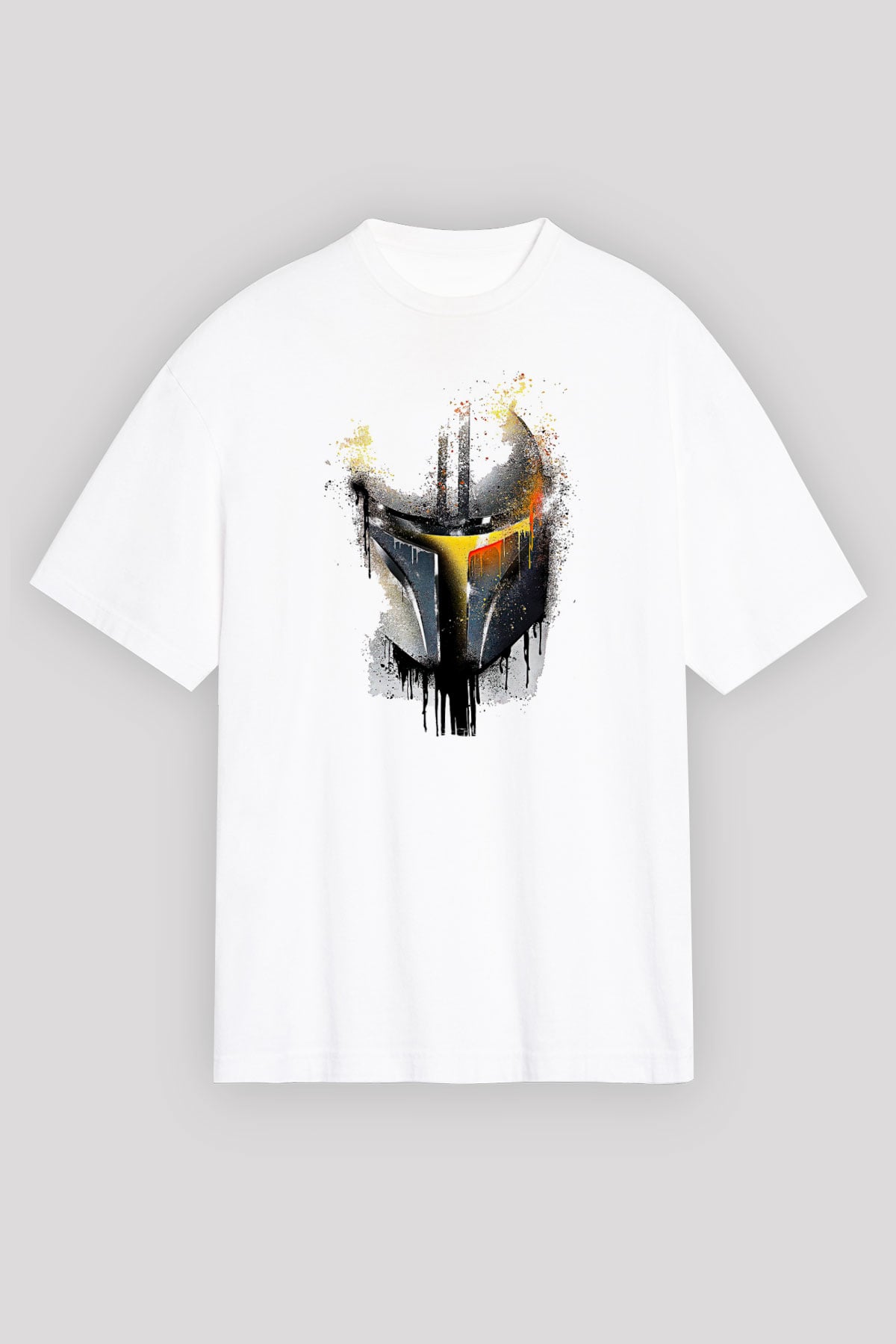 Mandolarian Baskılı Beyaz Unisex Oversize Tişört - Tshirt