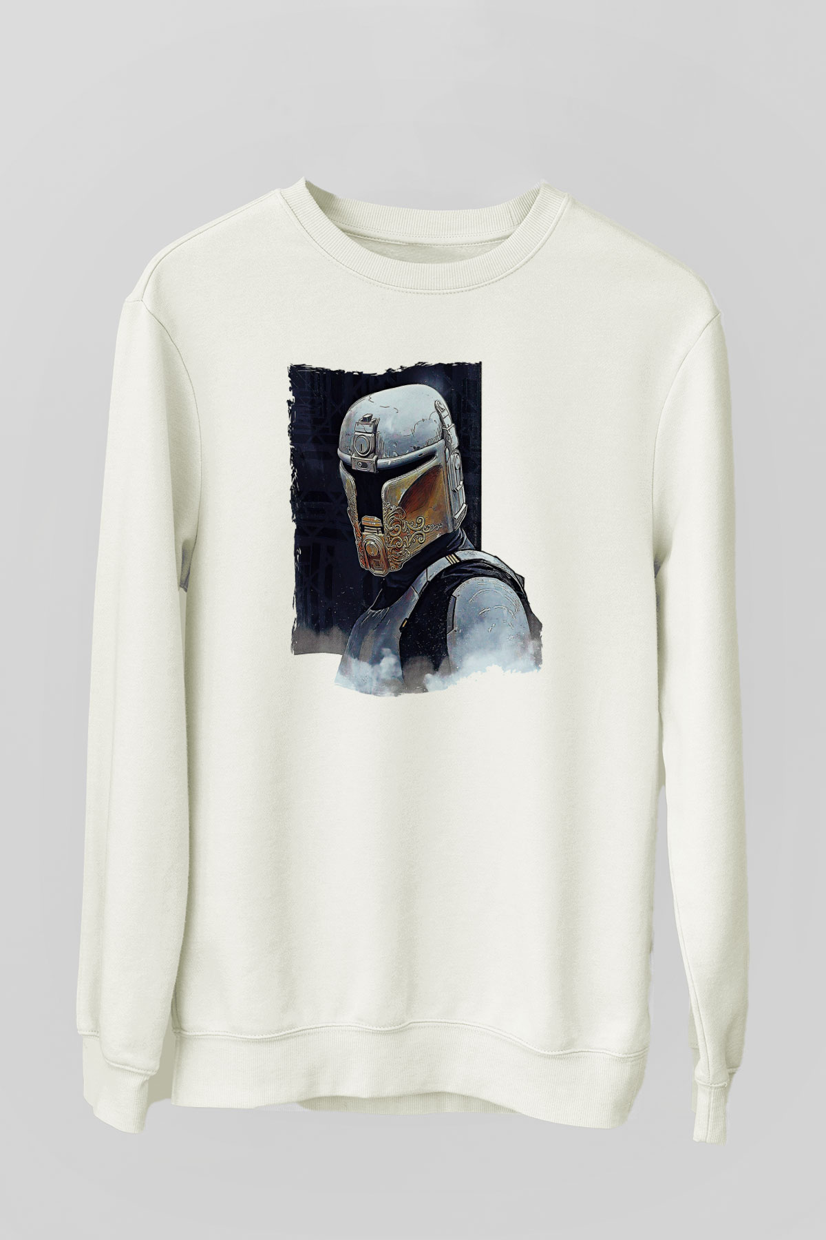 Mandolarian Baskılı Beyaz Unisex Sweatshirt