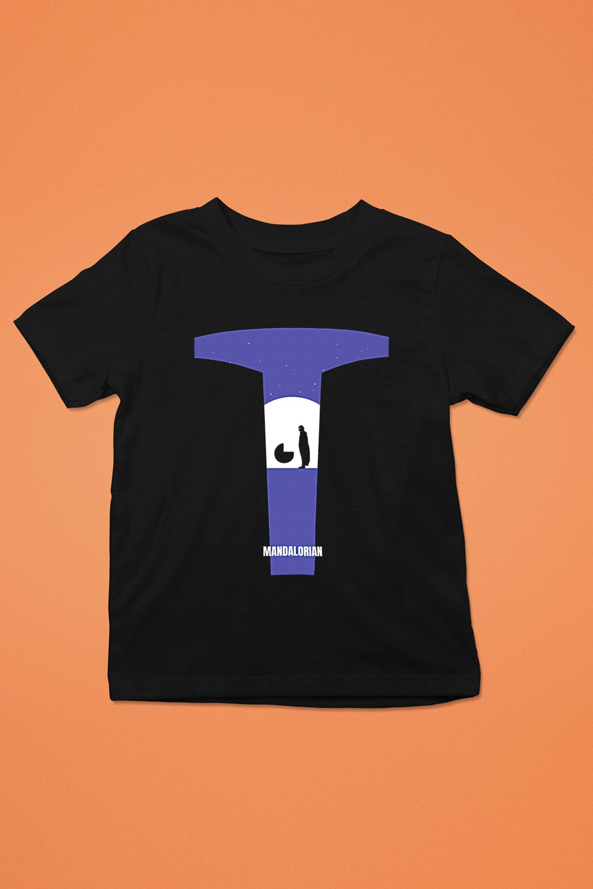 Mandolarian Baskılı Unisex Siyah Çocuk Tişört - Tshirt