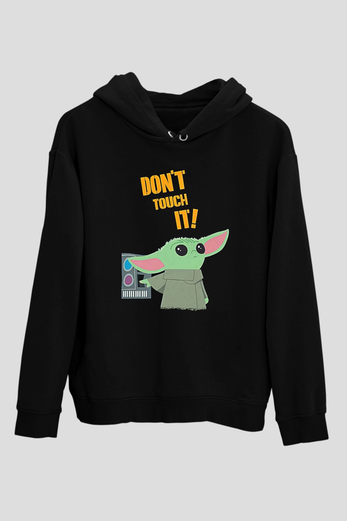 Mandolarian Baskılı Unisex Siyah Kapüşonlu Sweatshirt