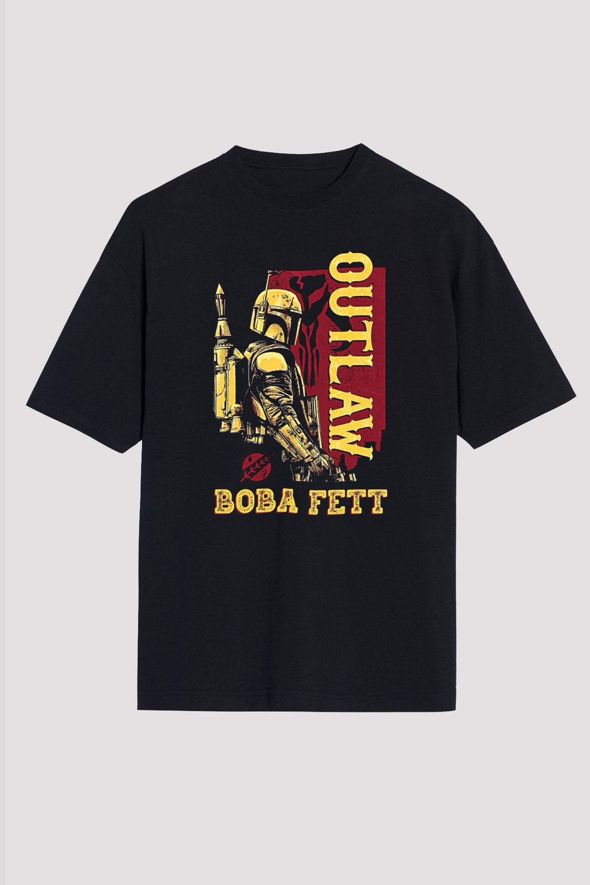 Mandolarian Baskılı Unisex Siyah Oversize Tişört - Tshirt