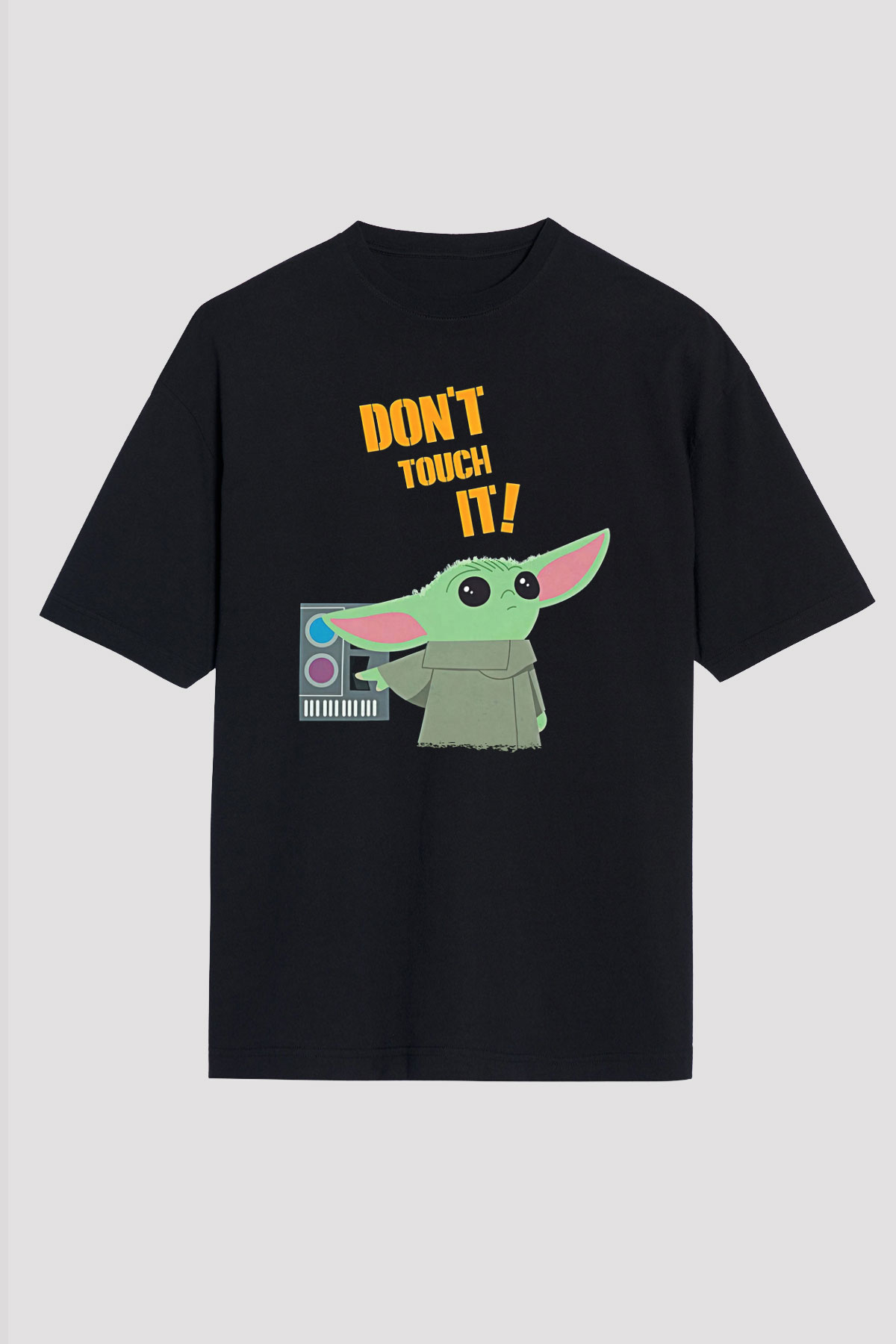 Mandolarian Baskılı Unisex Siyah Oversize Tişört - Tshirt