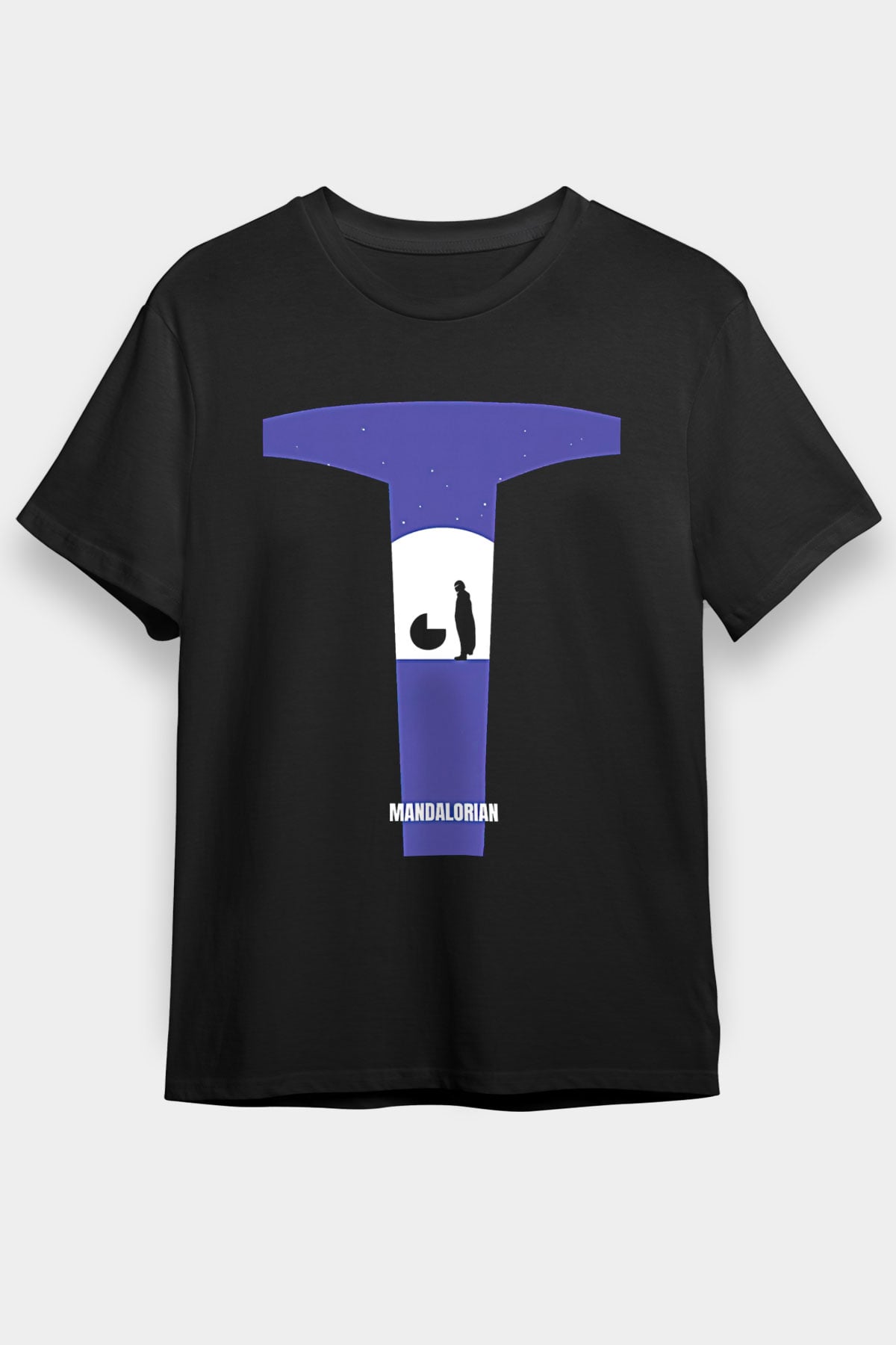 Mandolarian Baskılı Unisex Siyah Tişört - Tshirt