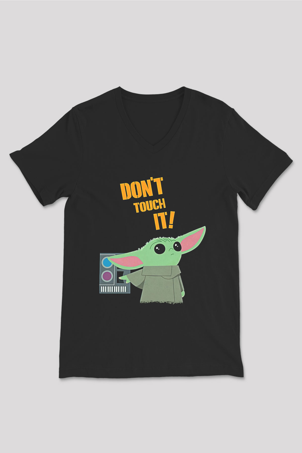 Mandolarian Baskılı Unisex Siyah V Yaka Tişört - Tshirt