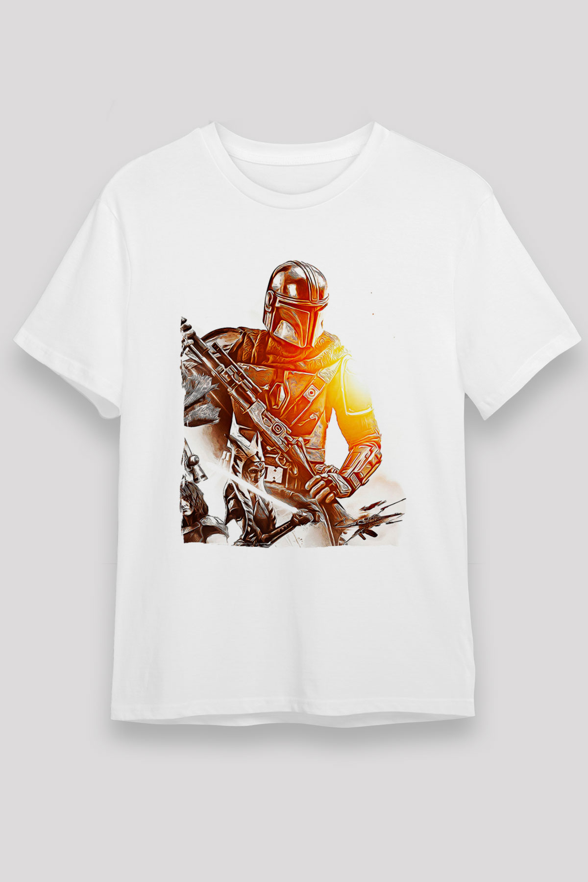 Mandolarian Unisex Baskılı Beyaz Tişört - Tshirt