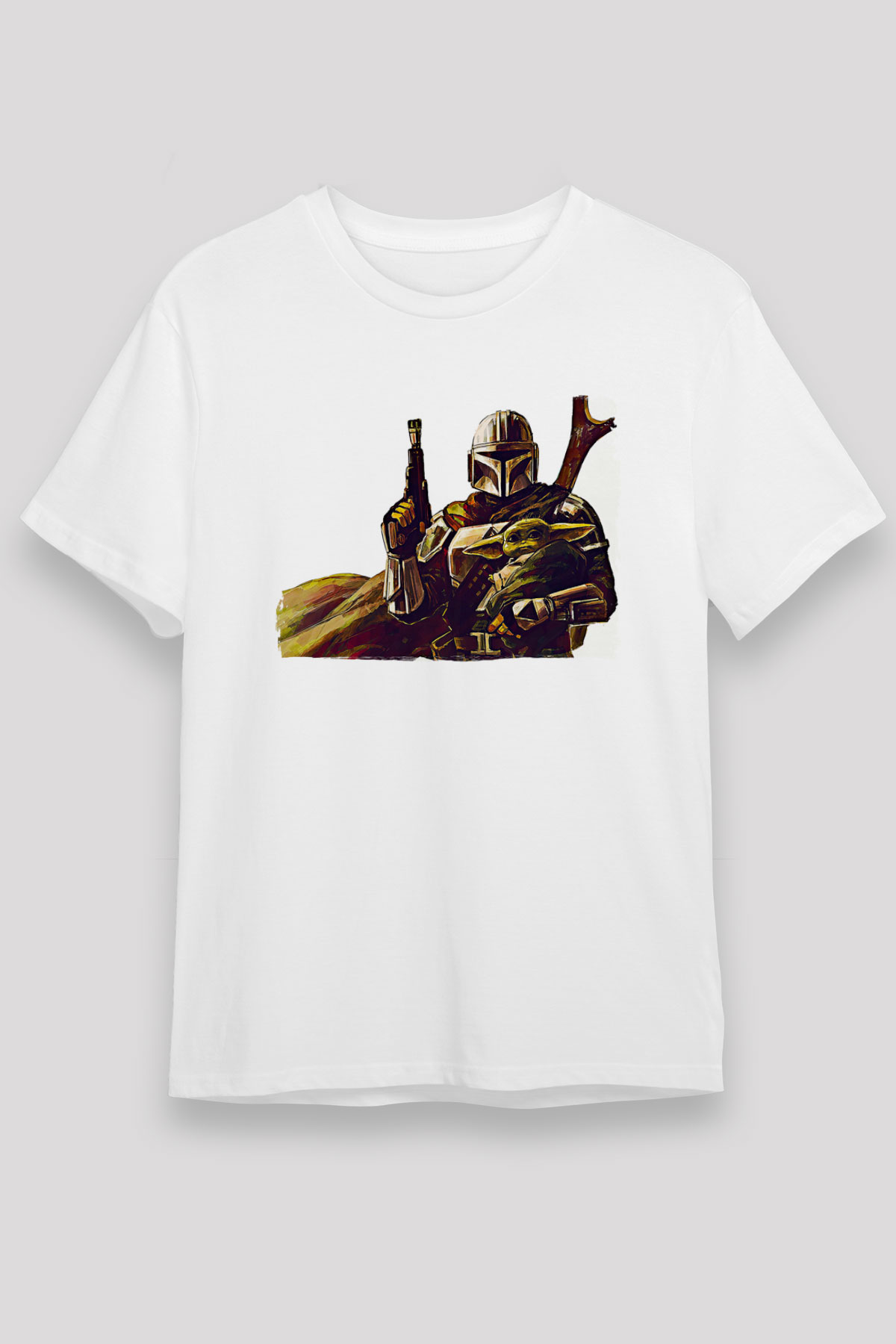 Mandolarian Unisex Baskılı Beyaz Tişört - Tshirt