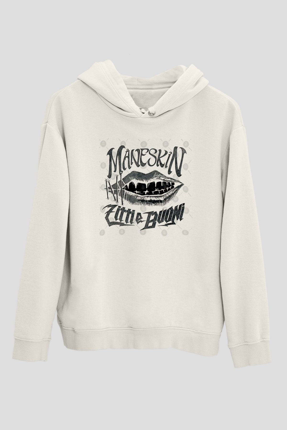 Maneskin Baskılı Beyaz Unisex Kapüşonlu Sweatshirt