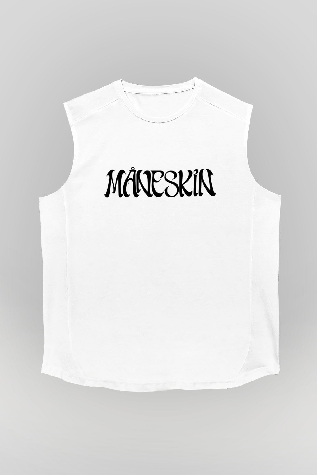 Maneskin Baskılı Beyaz Unisex Kolsuz Tişört - Tshirt