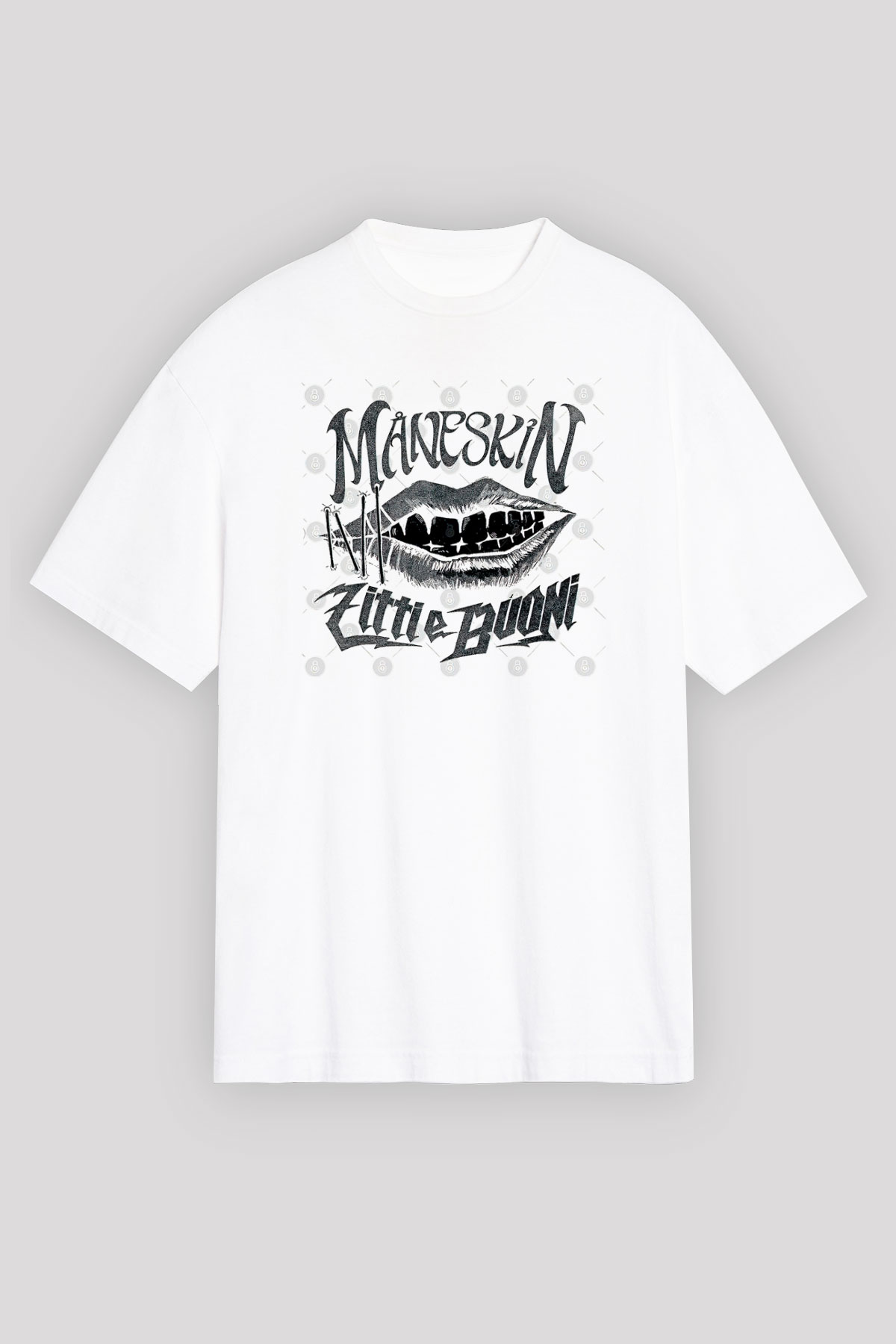 Maneskin Baskılı Beyaz Unisex Oversize Tişört - Tshirt