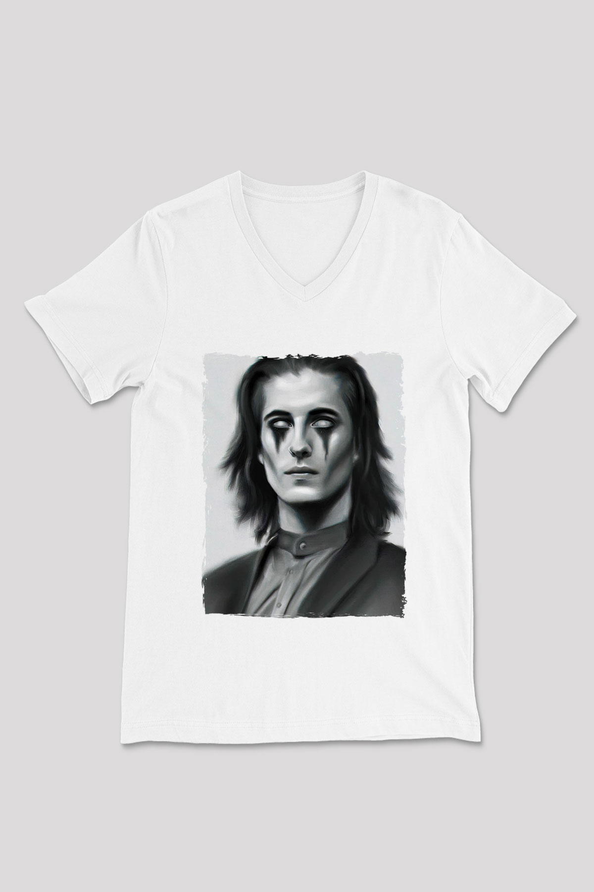 Maneskin Baskılı Beyaz Unisex V Yaka Tişört - Tshirt