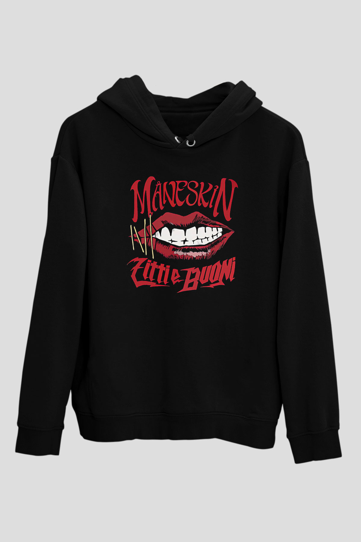 Maneskin Baskılı Unisex Siyah Kapüşonlu Sweatshirt