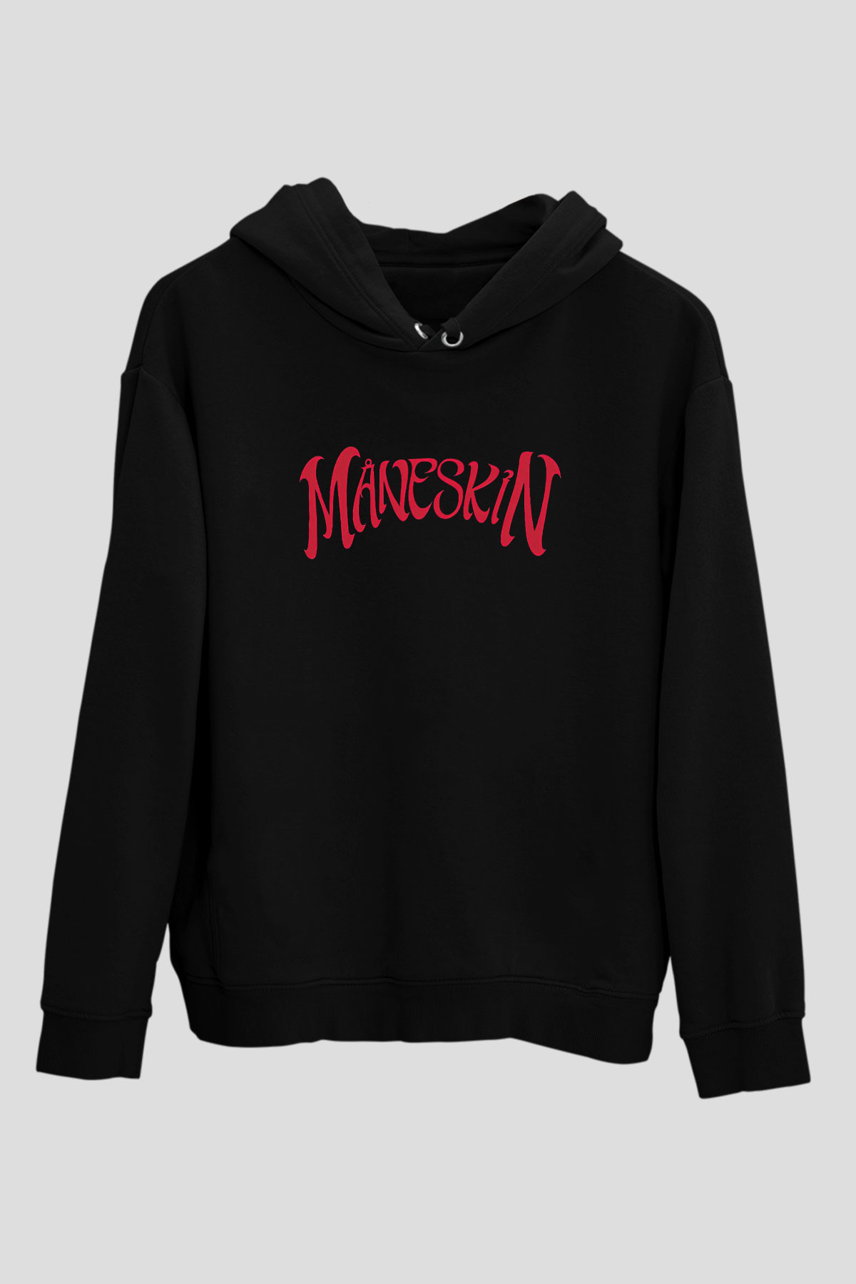 Maneskin Baskılı Unisex Siyah Kapüşonlu Sweatshirt