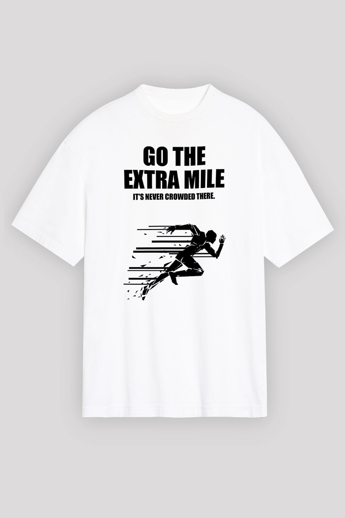 Maraton Baskılı Unisex Beyaz Oversize Tişört - Tshirt