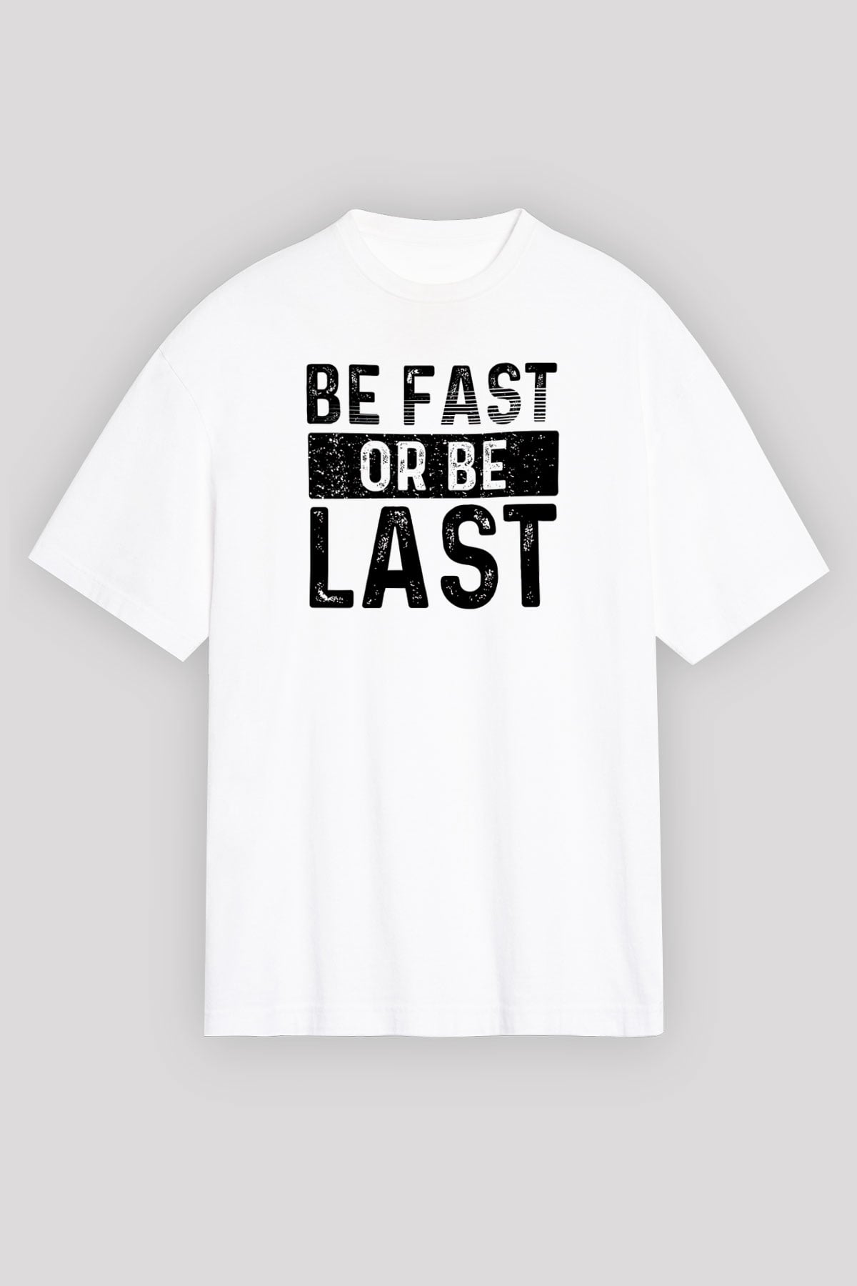 Maraton Baskılı Unisex Beyaz Oversize Tişört - Tshirt
