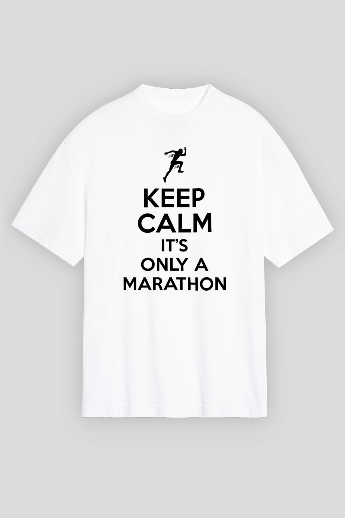 Maraton Baskılı Unisex Beyaz Oversize Tişört - Tshirt