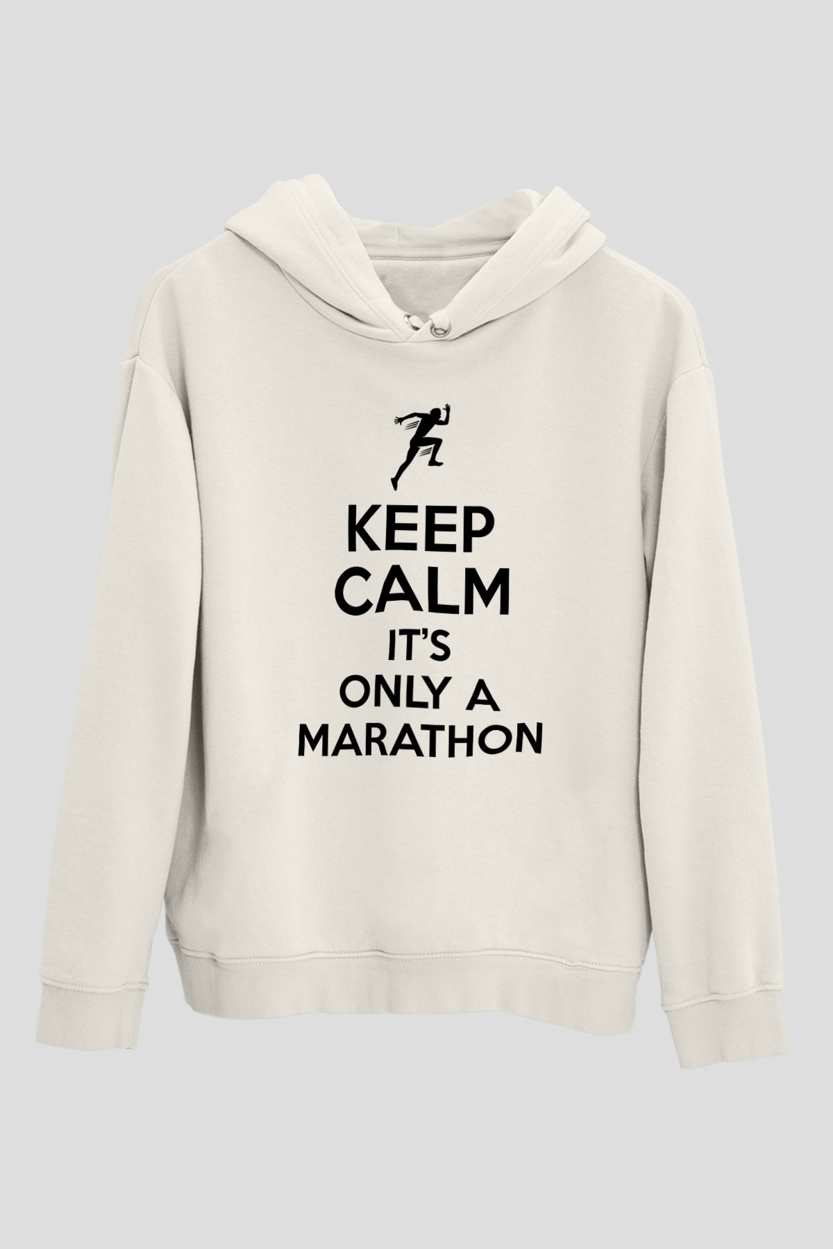 Maraton Baskılı Unisex Ekru Hoodie