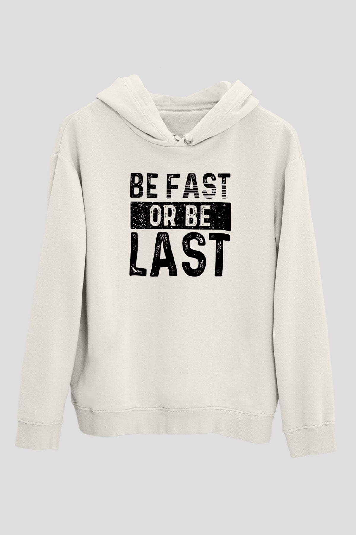 Maraton Baskılı Unisex Ekru Hoodie