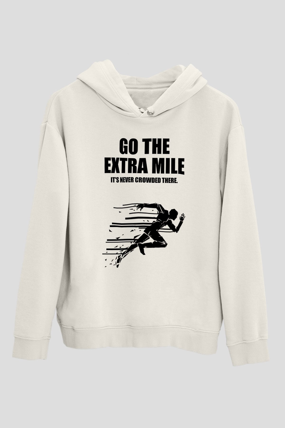 Maraton Baskılı Unisex Ekru Hoodie