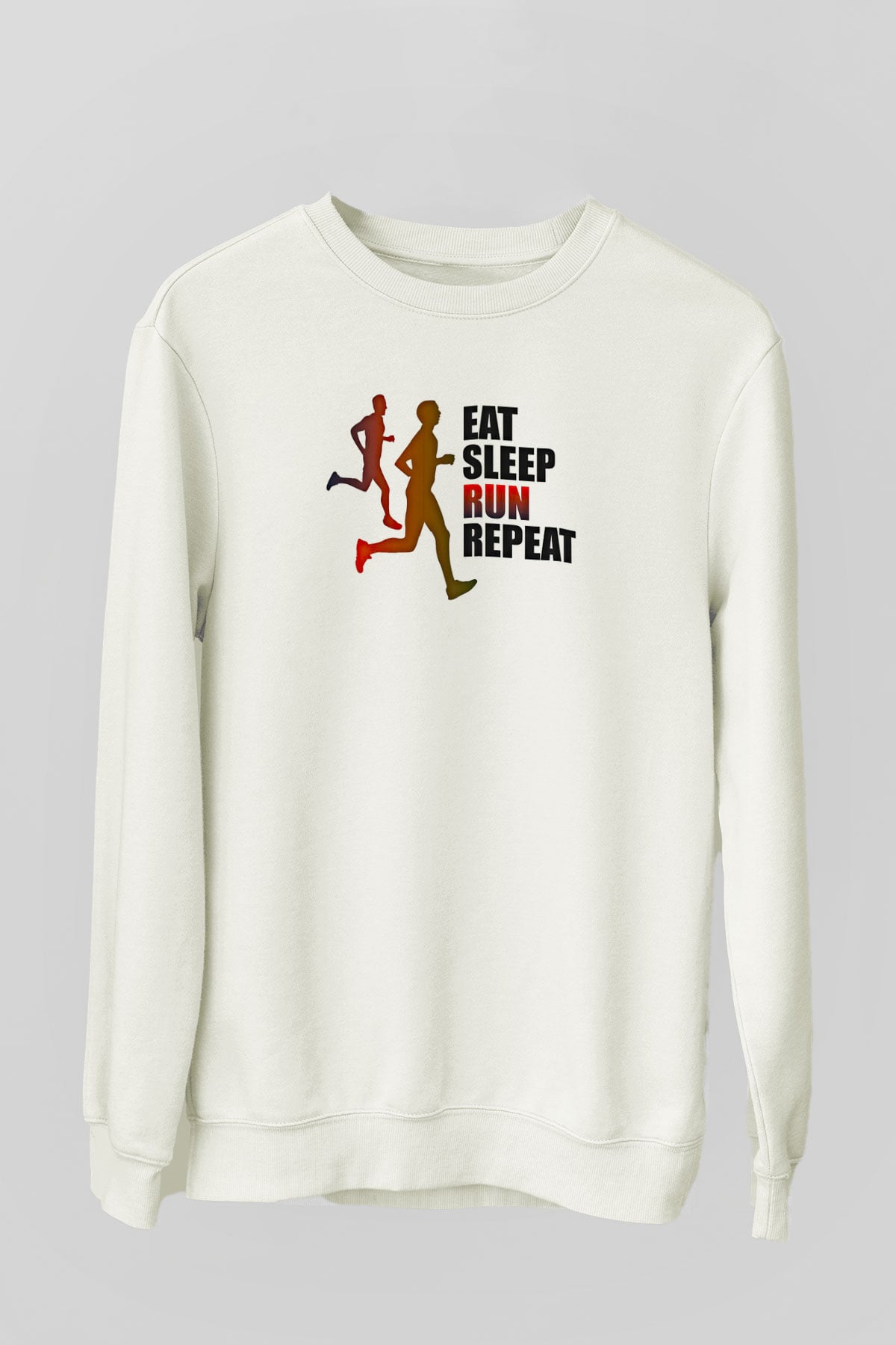 Maraton Baskılı Unisex Ekru Sweatshirt