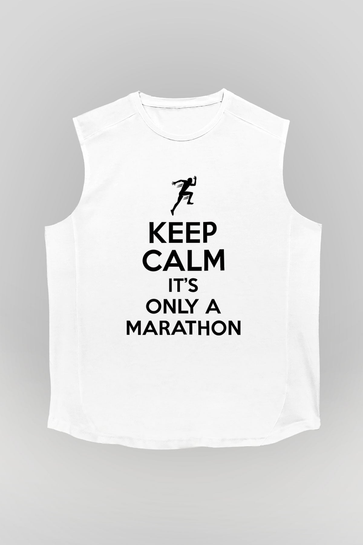 Maraton Baskılı Unisex Kolsuz Beyaz Tişört
