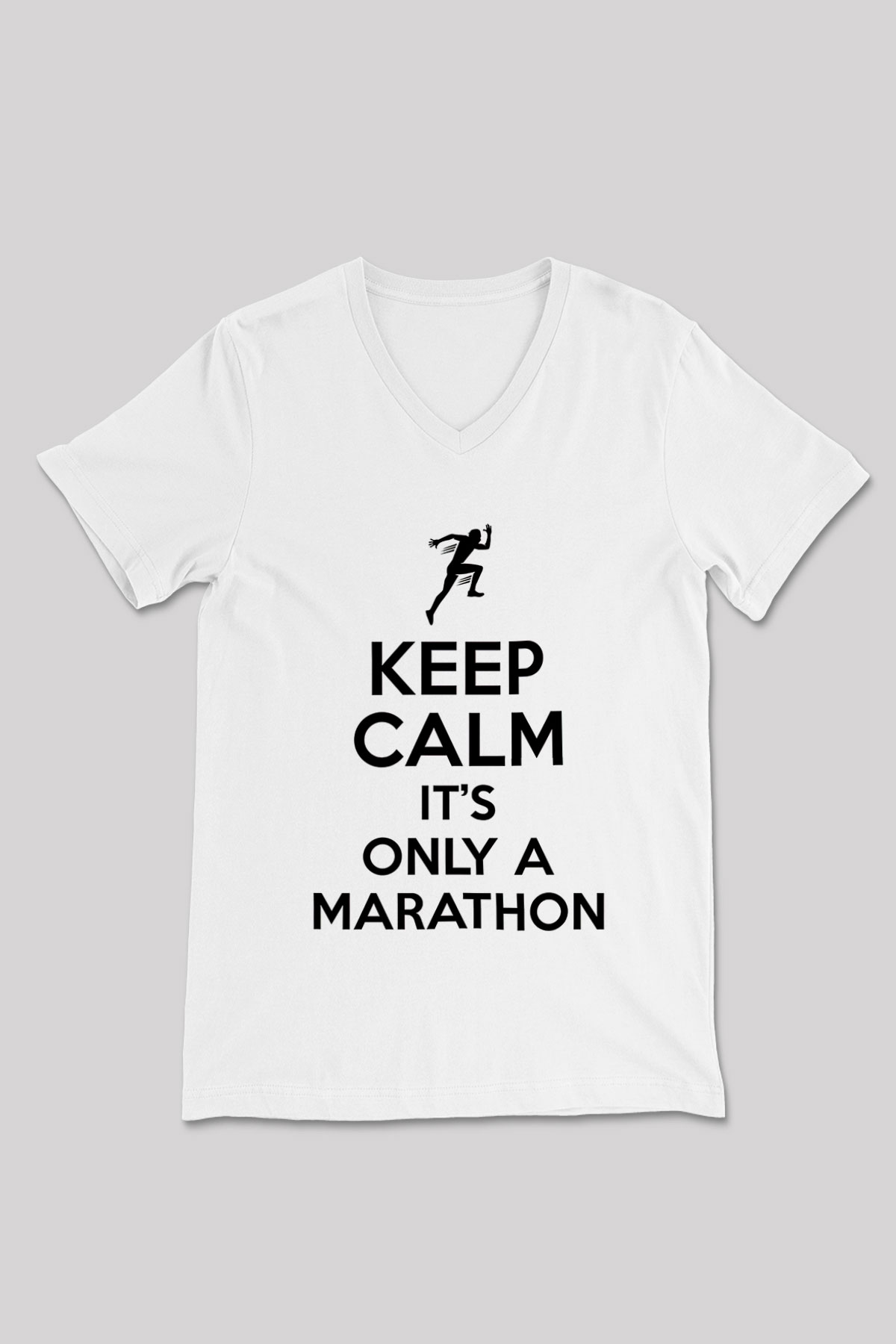 Maraton Baskılı Unisex V Yaka Tişört - Tshirt