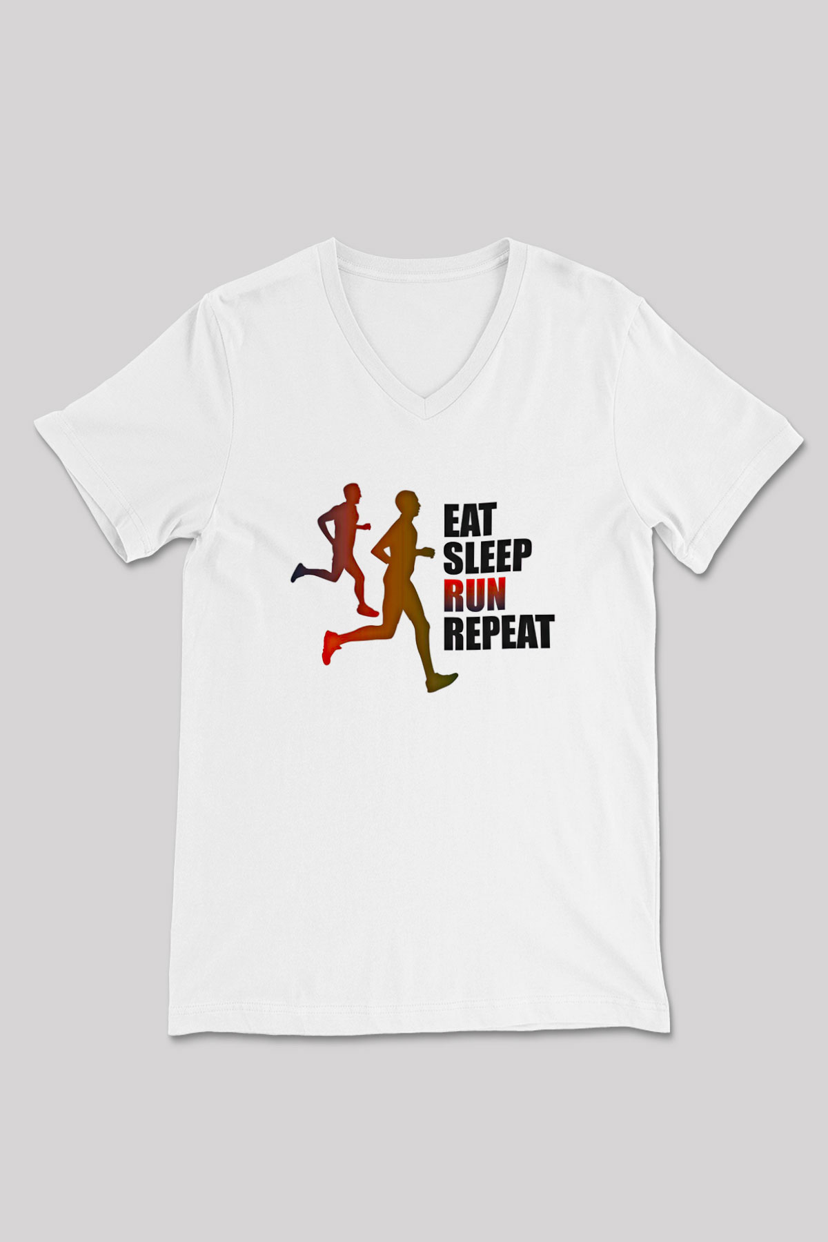 Maraton Baskılı Unisex V Yaka Tişört - Tshirt