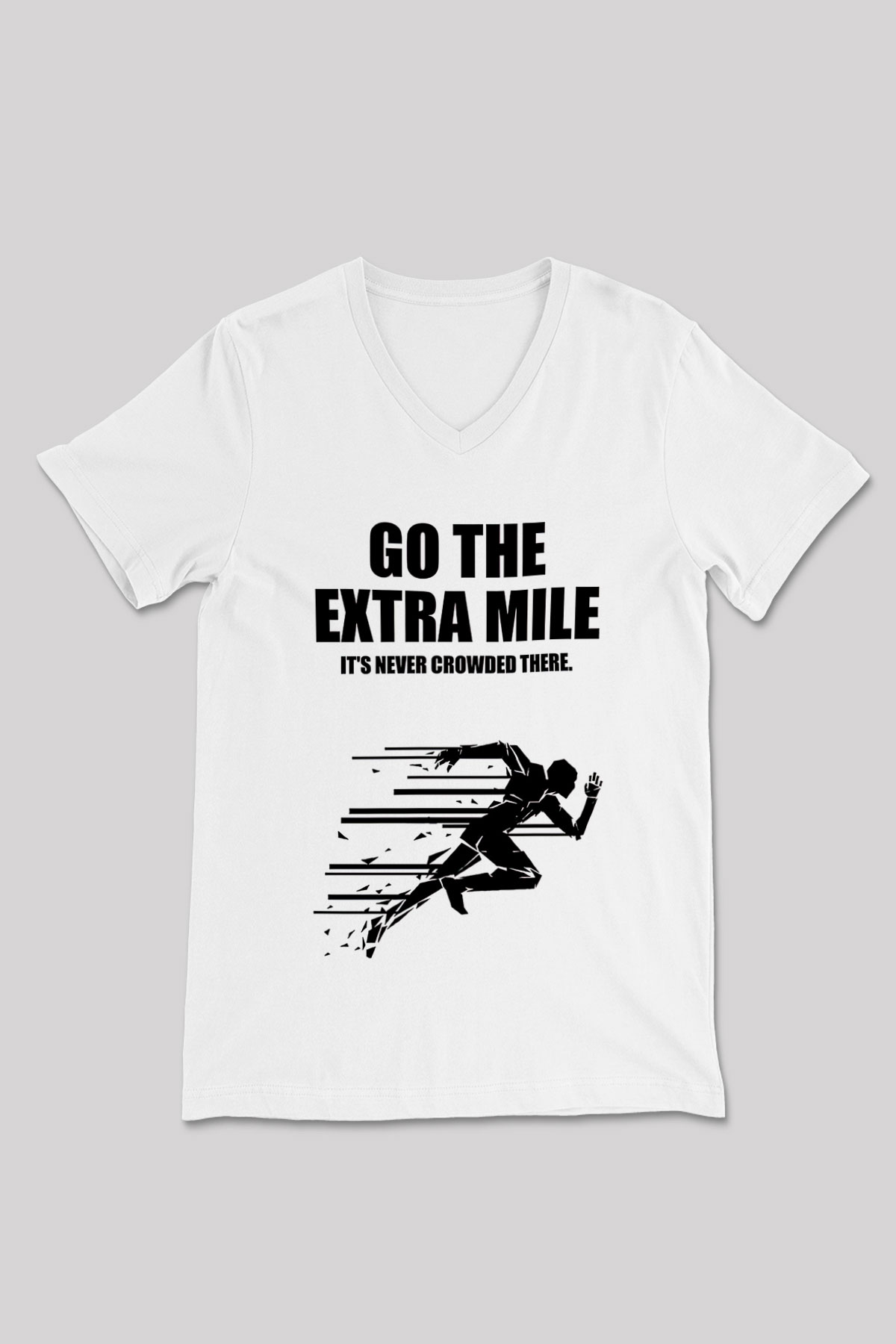 Maraton Baskılı Unisex V Yaka Tişört - Tshirt