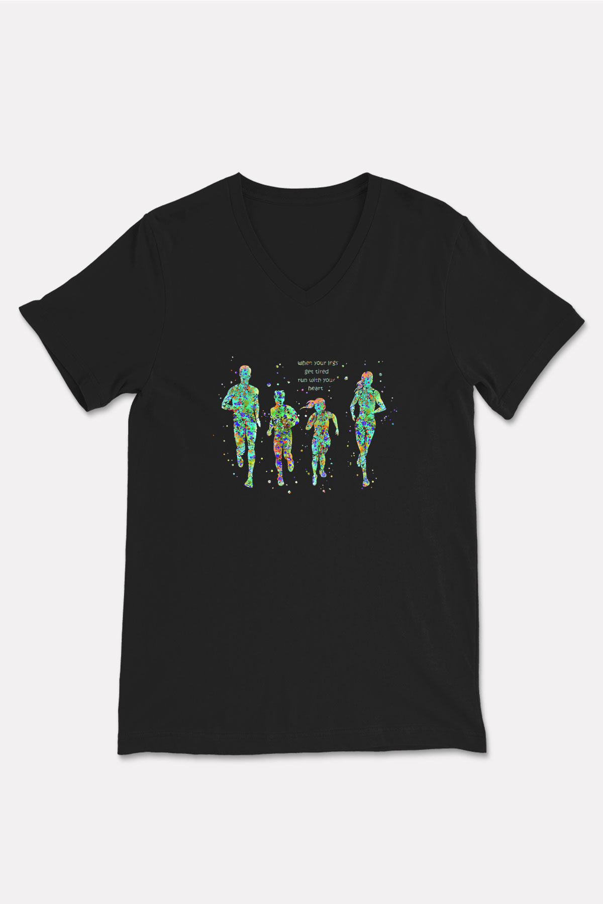 Maraton - Marathon Baskılı Unisex Siyah V Yaka Tişört